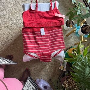Red Striped Two-Piece Swimsuit